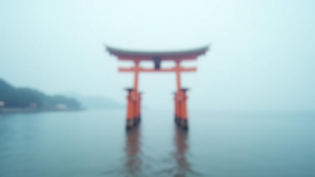 A serene view of the Itsukushima Shrine torii gate at high tide.